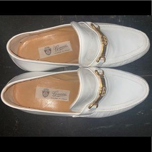 VINTAGE GUCCI White Leather Slip-On Loafers Size 9